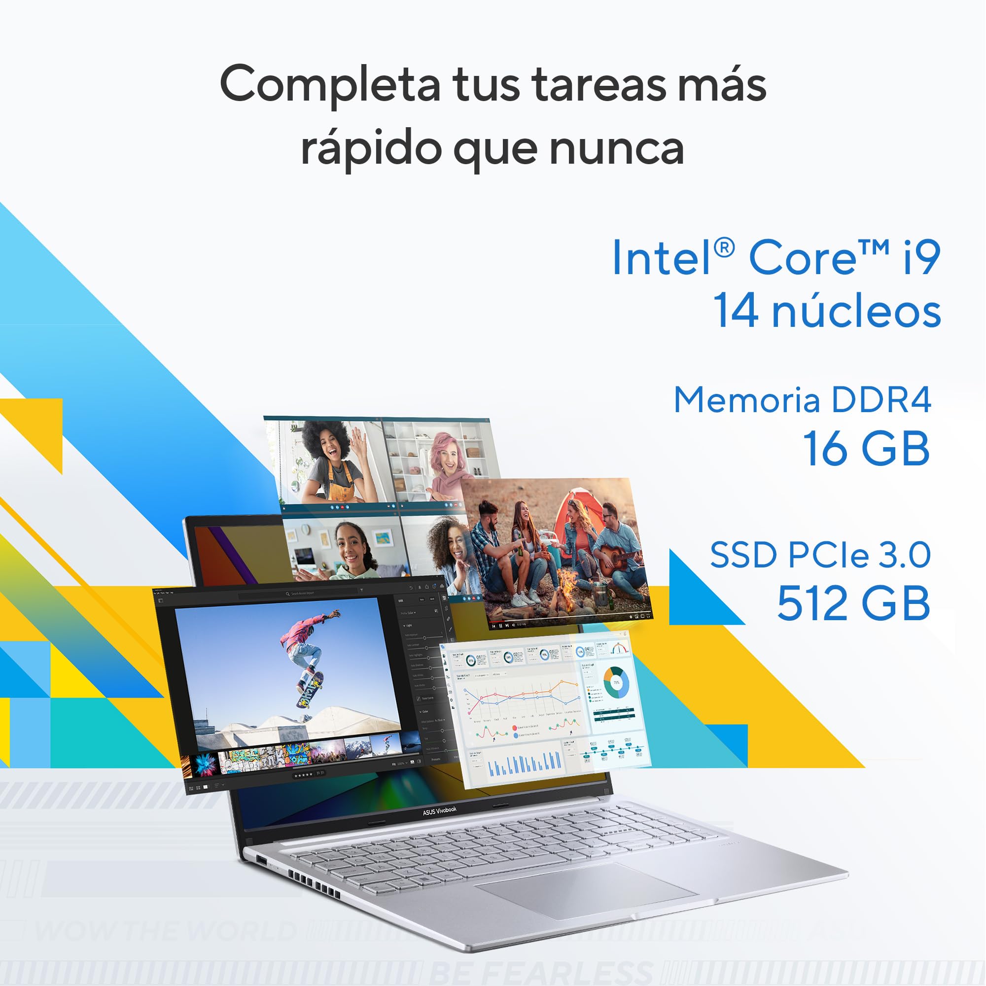 ASUS Laptop Vivobook 16/16" WUXGA/Intel Core i9 13va 14 núcleos/16GB RAM/512GB SSD/Cámara HD/Teclado Retroiluminado con Teclado númerico en español/Mouse y Mochila(Garantía y Servicio en México)